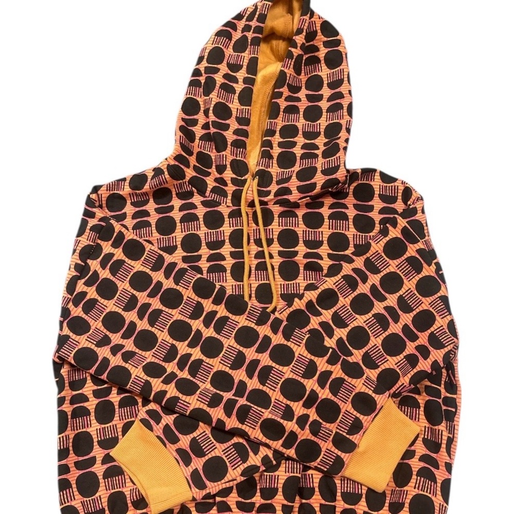 Men's Orange and Black Patterned Hoodie Sweater